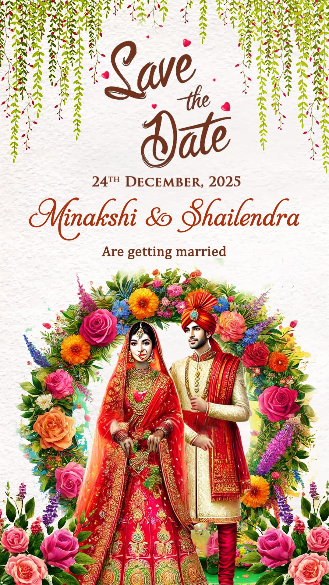 Floral Wreath Save the Date Indian Wedding Invitation Design Video
