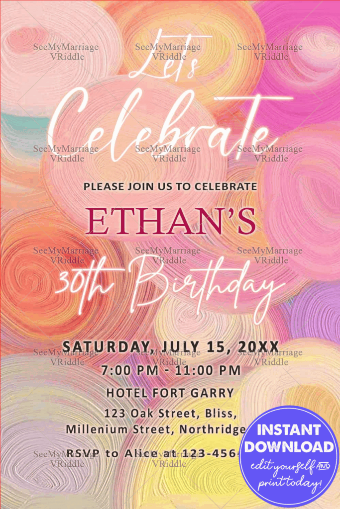 Colorful Pastel Swirl Pattern 30th Birthday Party Invitation