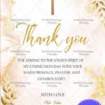 Communion Thank-You Card Golden Cross with Elegant Floral Accents
