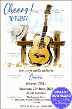 Cowboy-Themed 38th Birthday Celebration Invitation with Acoustic Guitar Illustration
