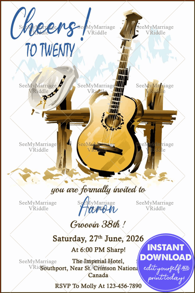 Cowboy-Themed 38th Birthday Celebration Invitation with Acoustic Guitar Illustration