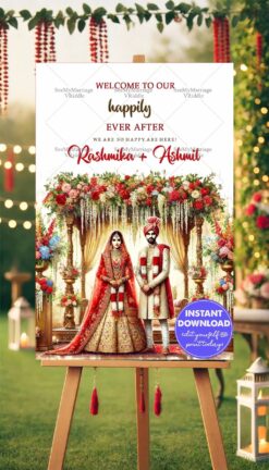 Floral Canopy Wedding Invitation Traditional Bride and Groom with Elegant Backdrop