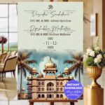 Traditional Palace Wedding Invitation Om Symbol with Bride and Groom Details