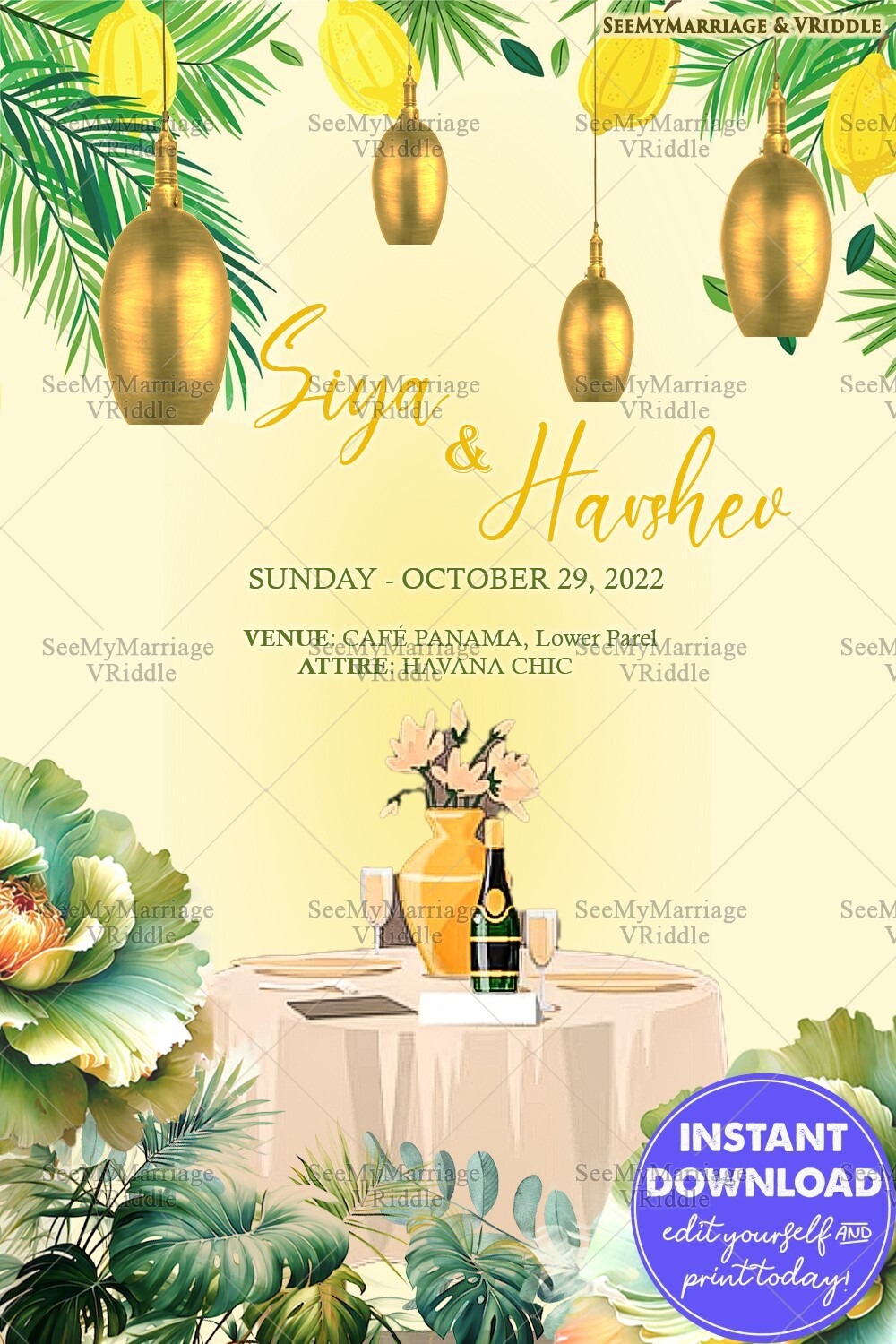 Elegant Yellow Tropical Theme Wedding Engagement Banner/Poster