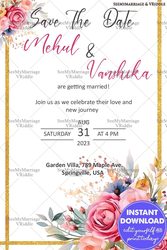 Elegant Gold Border Floral Save The Date Wedding Invitation