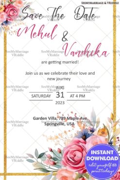 Elegant Gold Border Floral Save The Date Wedding Invitation