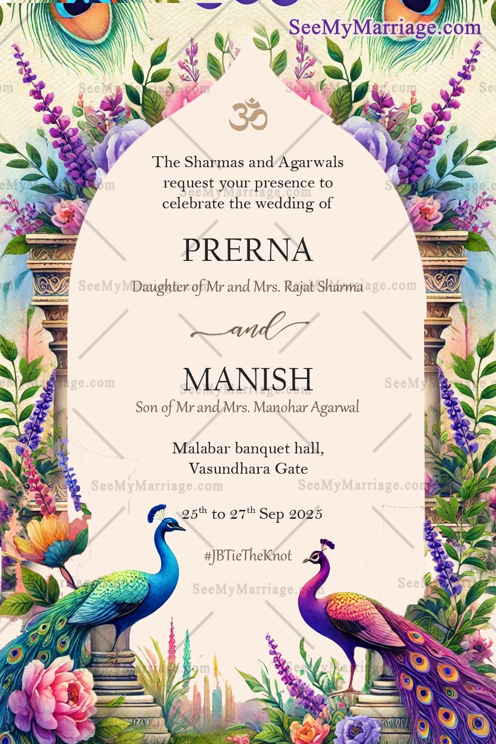 Elegant Peacock Wedding Invitation with Floral Indian Theme