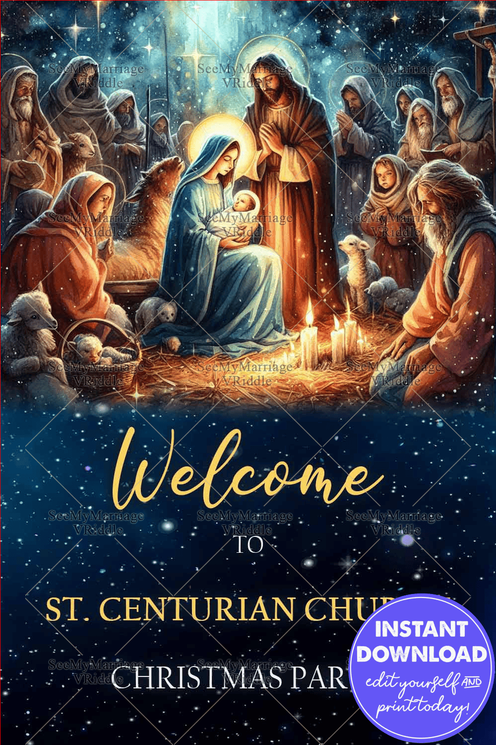 Divine Christmas Party Invitation with Nativity Artwork