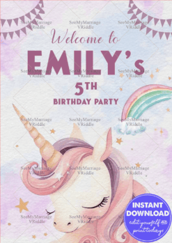 Dreamy Unicorn 5th Birthday Party Banner with Pastel Rainbow and Stars