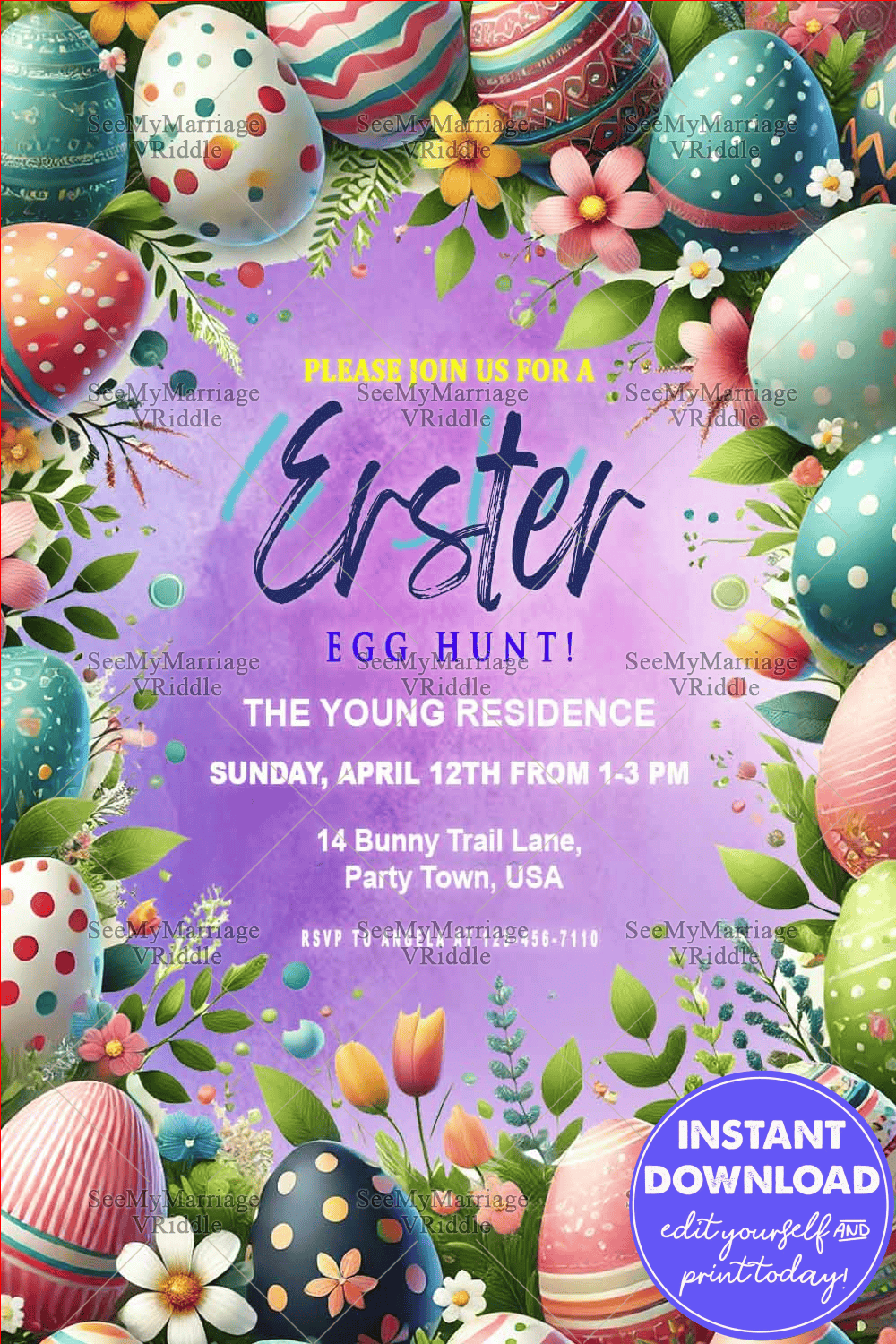 Easter Eggstravaganza Invitation Colorful Spring Egg Hunt Party Template