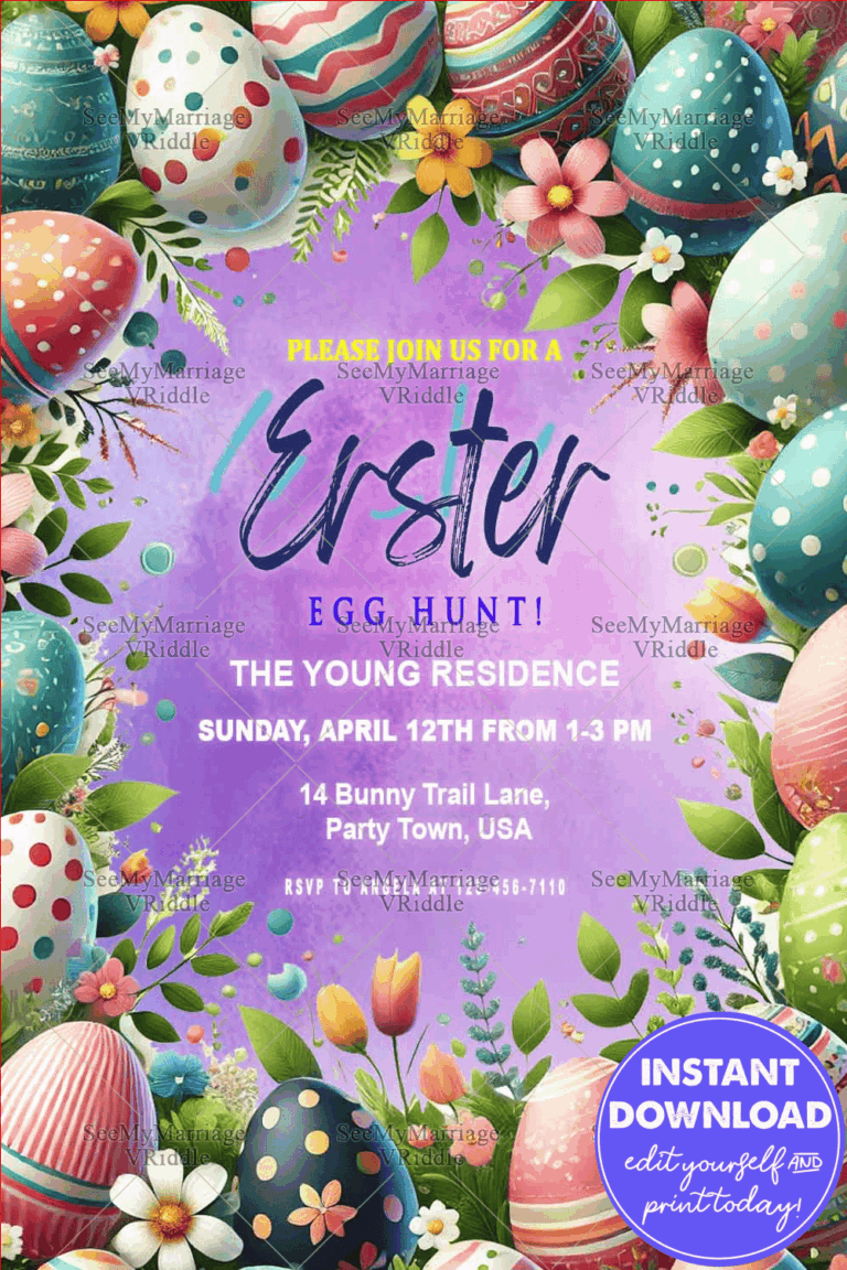 Easter Eggstravaganza Invitation Colorful Spring Egg Hunt Party Template