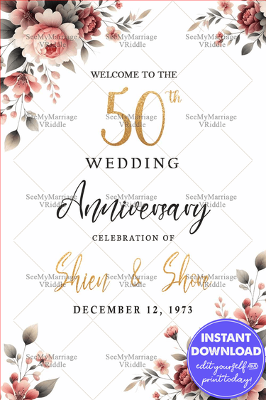 Elegant Banquet Hall Standee for Wedding Anniversary with White Floral Accents