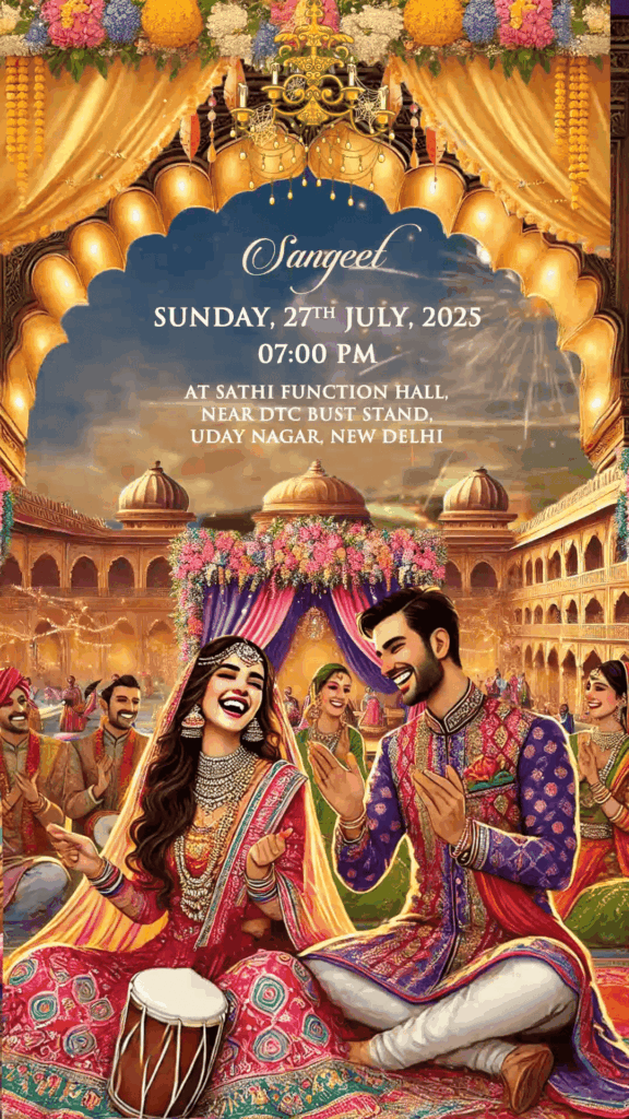 Elegant Digital Illustration Theme Wedding Video Invitation with Traditional Mandap