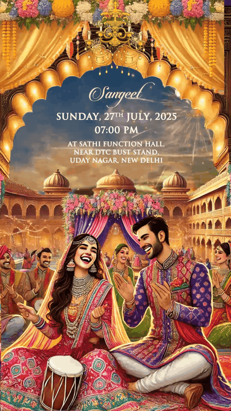 Elegant Digital Illustration Theme Wedding Video Invitation with Traditional Mandap