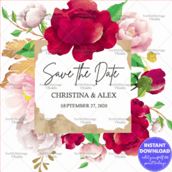 Elegant Floral Save the Date Banner with Bold Red and Soft Pastel Flowers
