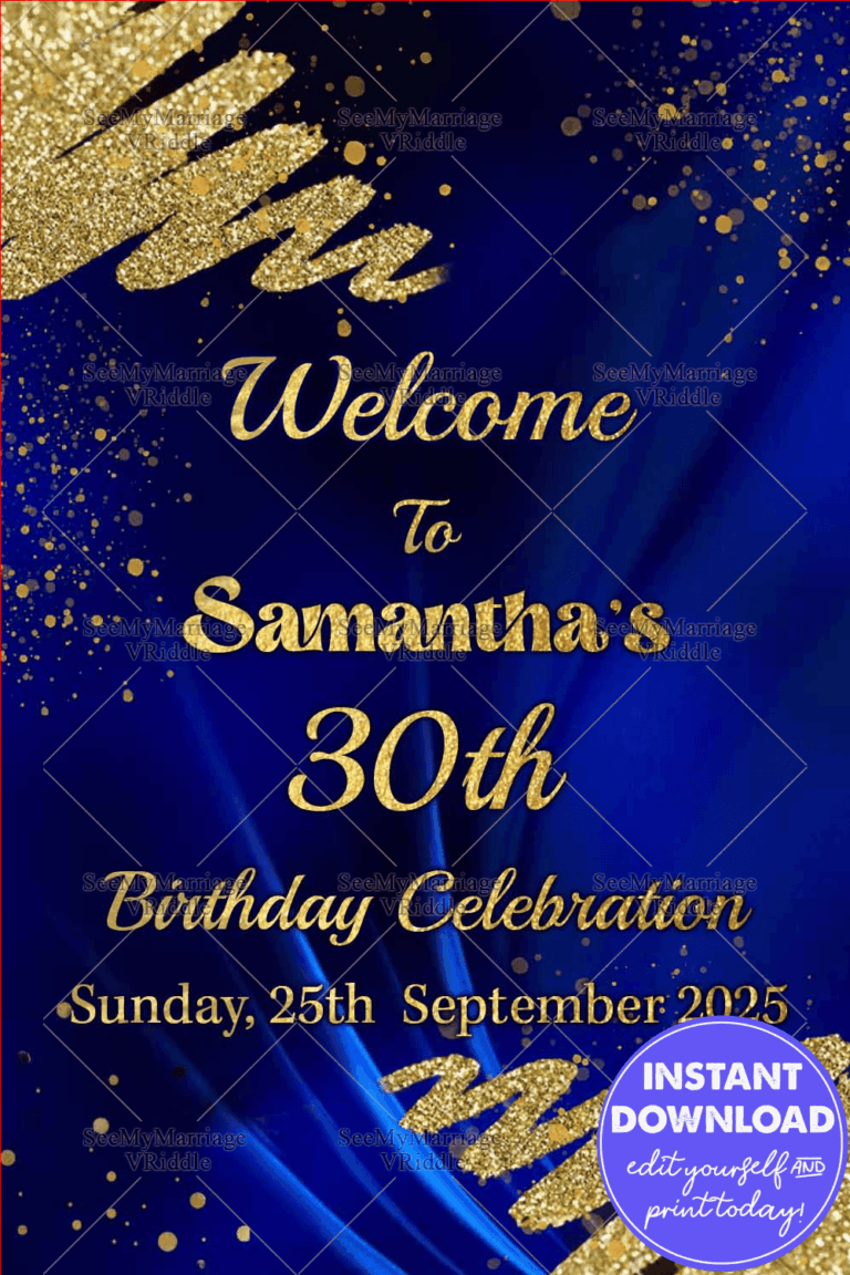 Elegant Navy and Gold 30th Birthday Celebration Banner with Sparkling Accents