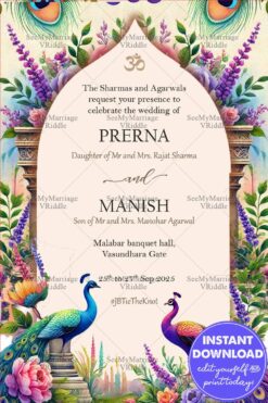 Elegant Peacock Wedding Invitation with Floral Indian Theme