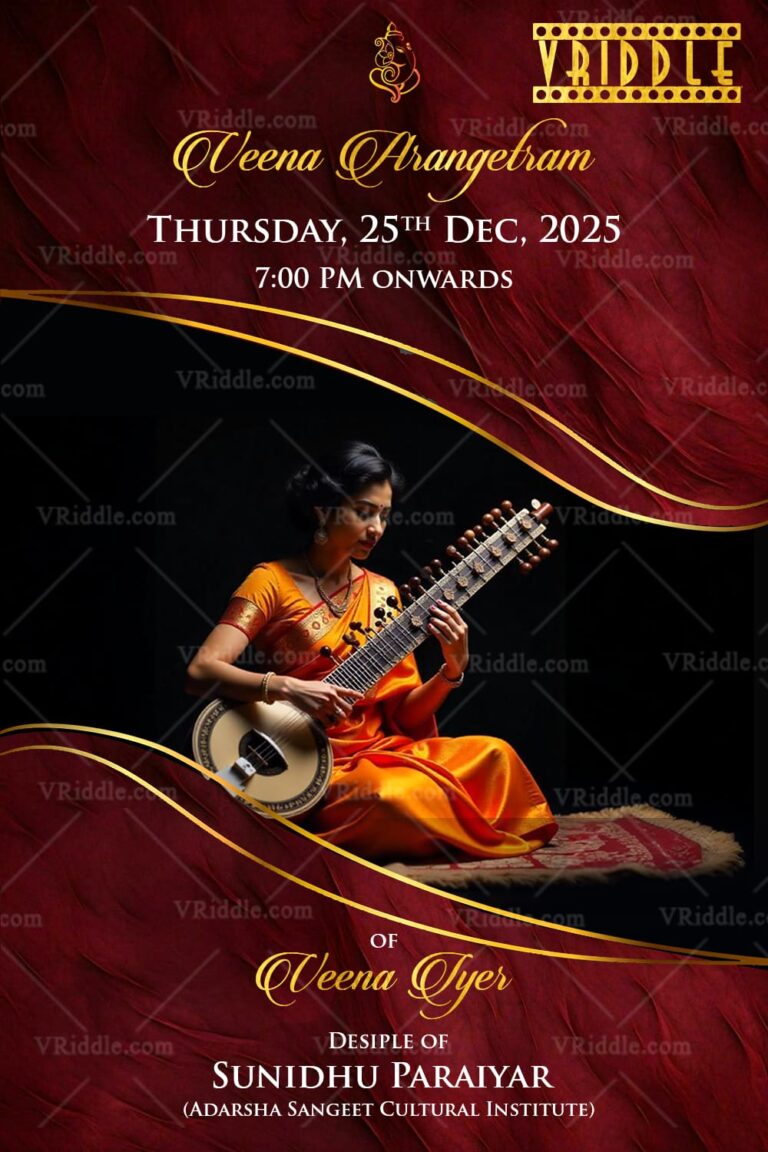 Elegant Veena Arangetram Invitation with Classical Design