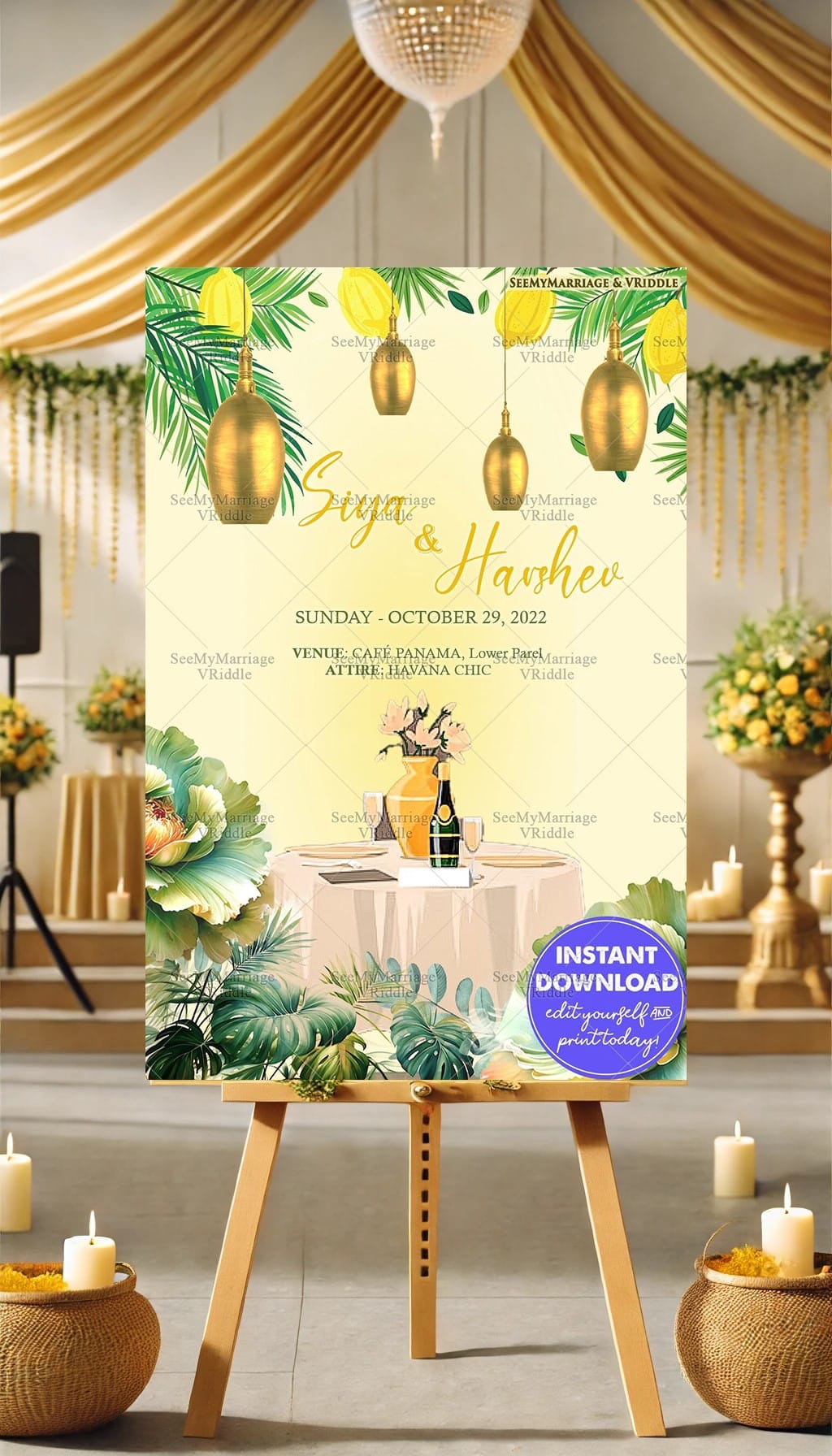Elegant Yellow Tropical Theme Wedding Engagement BannerPoster