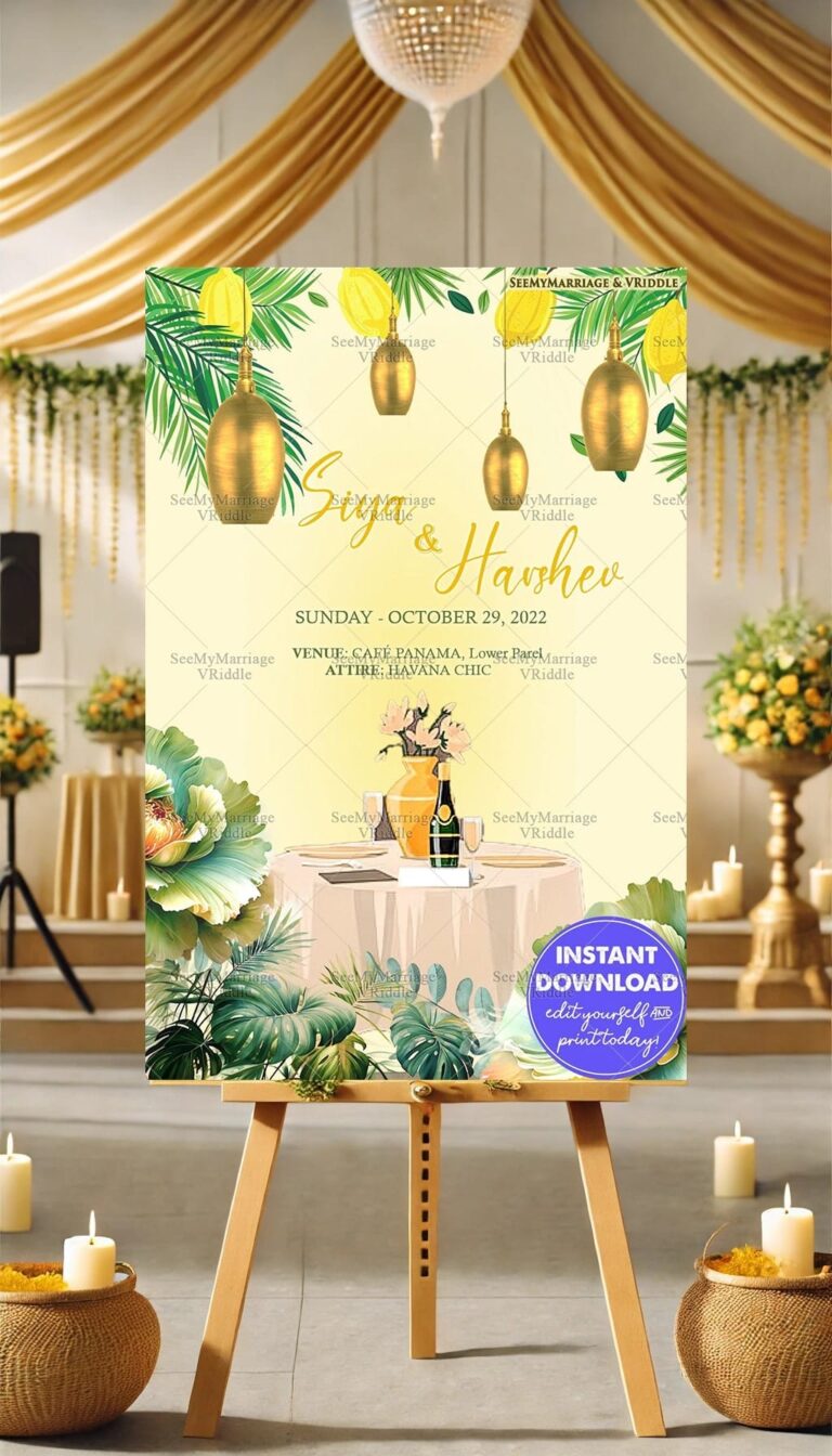 Elegant Yellow Tropical Theme Wedding Engagement Banner/Poster