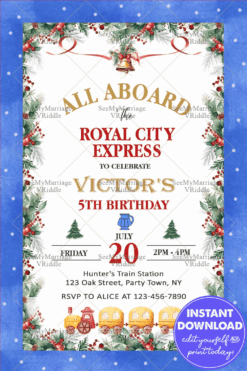 Festive Train Birthday Invitation with Winter Accents