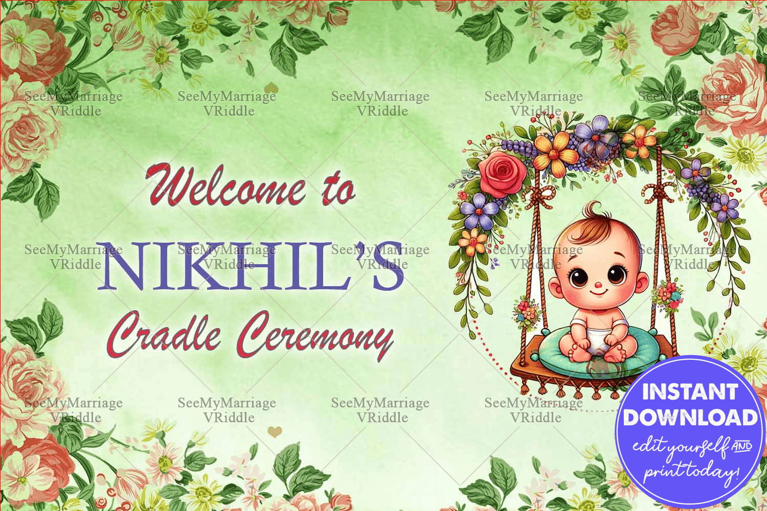 Floral Cradle Ceremony Invitation Adorable Baby Welcome Card Template