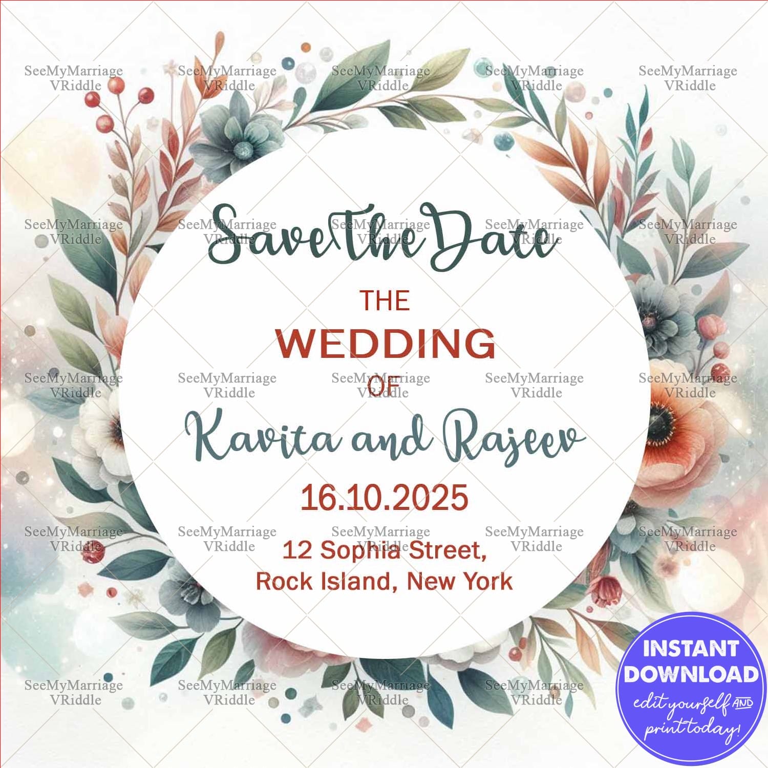Floral Elegance Save the Date Wedding Invitation Card