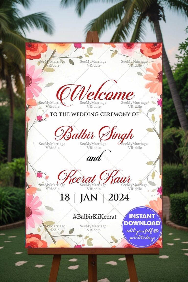 Floral-Themed Wedding Welcome Banner with Vibrant Blooms and Elegant Script