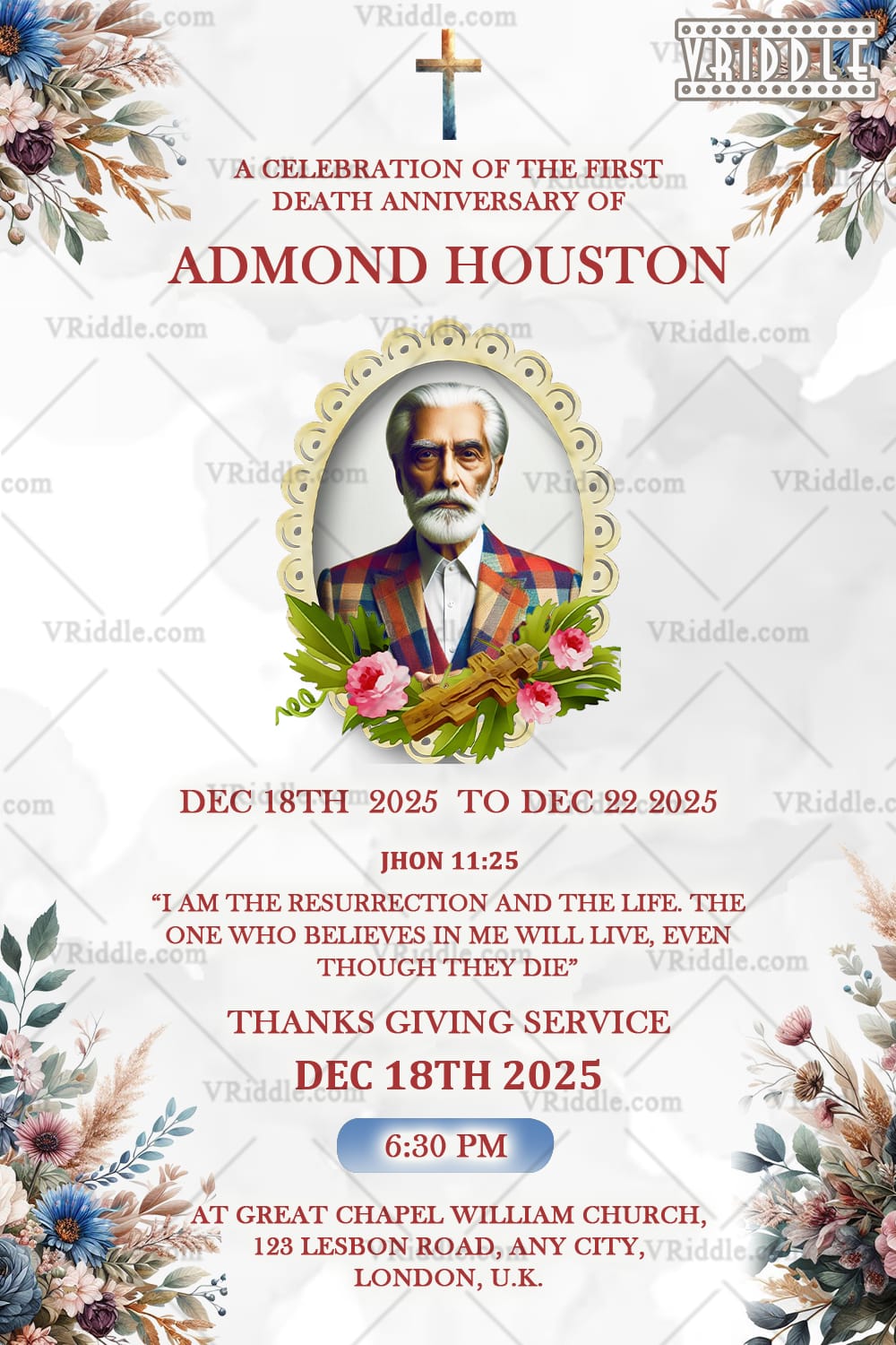 Floral Tribute Death Anniversary Invitation