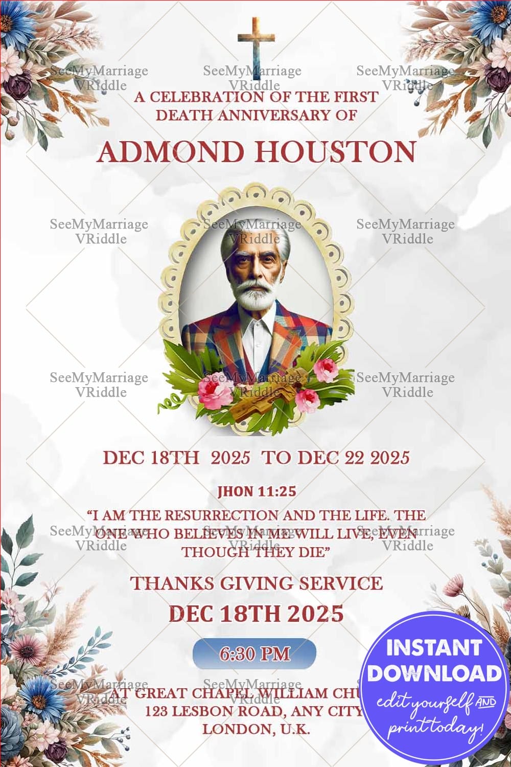 Floral Tribute Death Anniversary Invitation