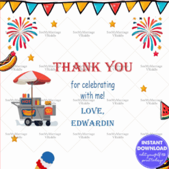 Food Cart and Fireworks Thank You Card with Festive Carnival