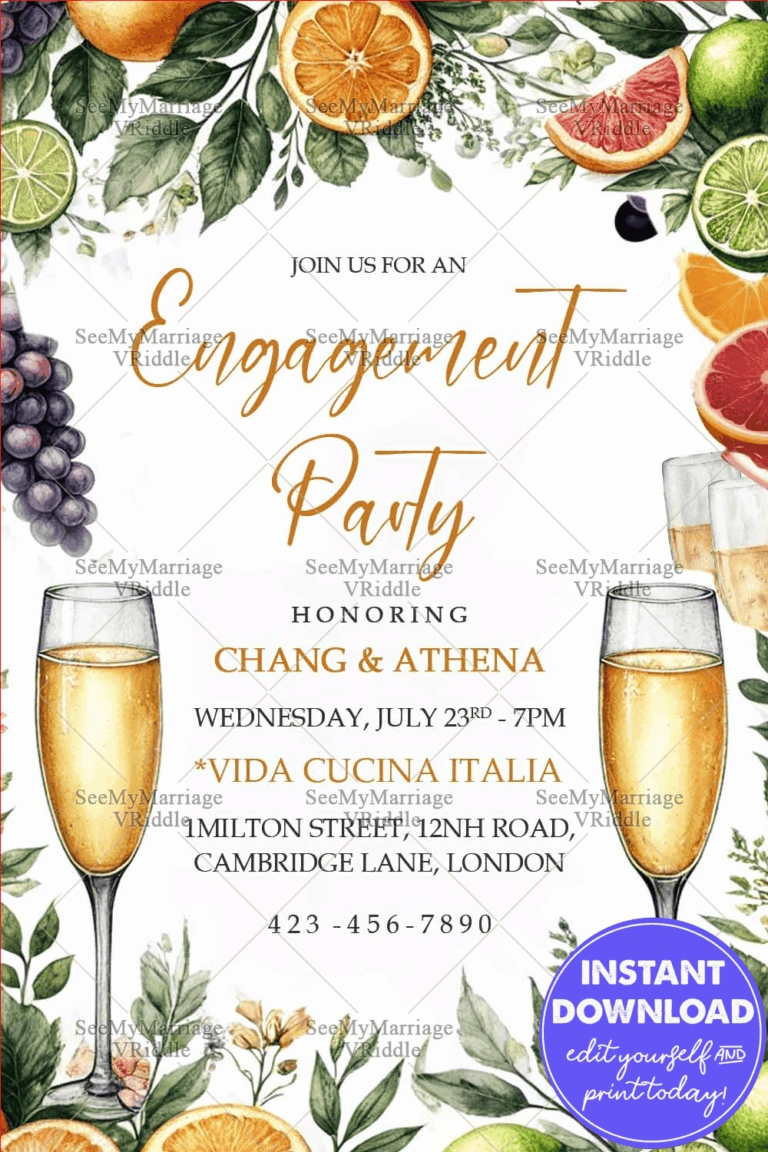 Fruitful Celebration Engagement Party Invitation with Champagne Toast