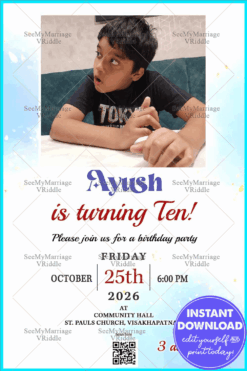 Fun 10th Birthday Party Invitation with Custom Photo and Bold Blue Theme