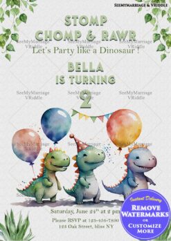 Fun Dinosaur-Themed 2nd Birthday Invitation with Adorable Dinos and Balloons
