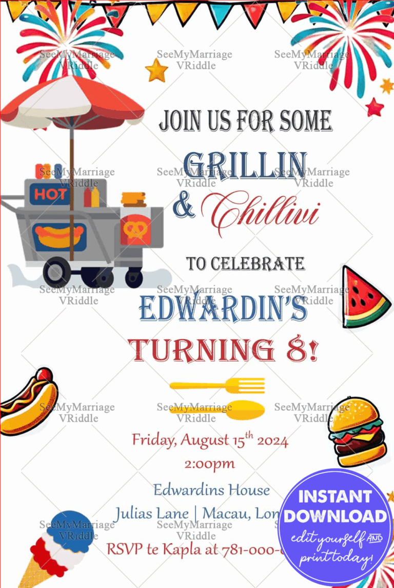 Fun Food Cart Birthday Invitation with Grill & Chill Theme