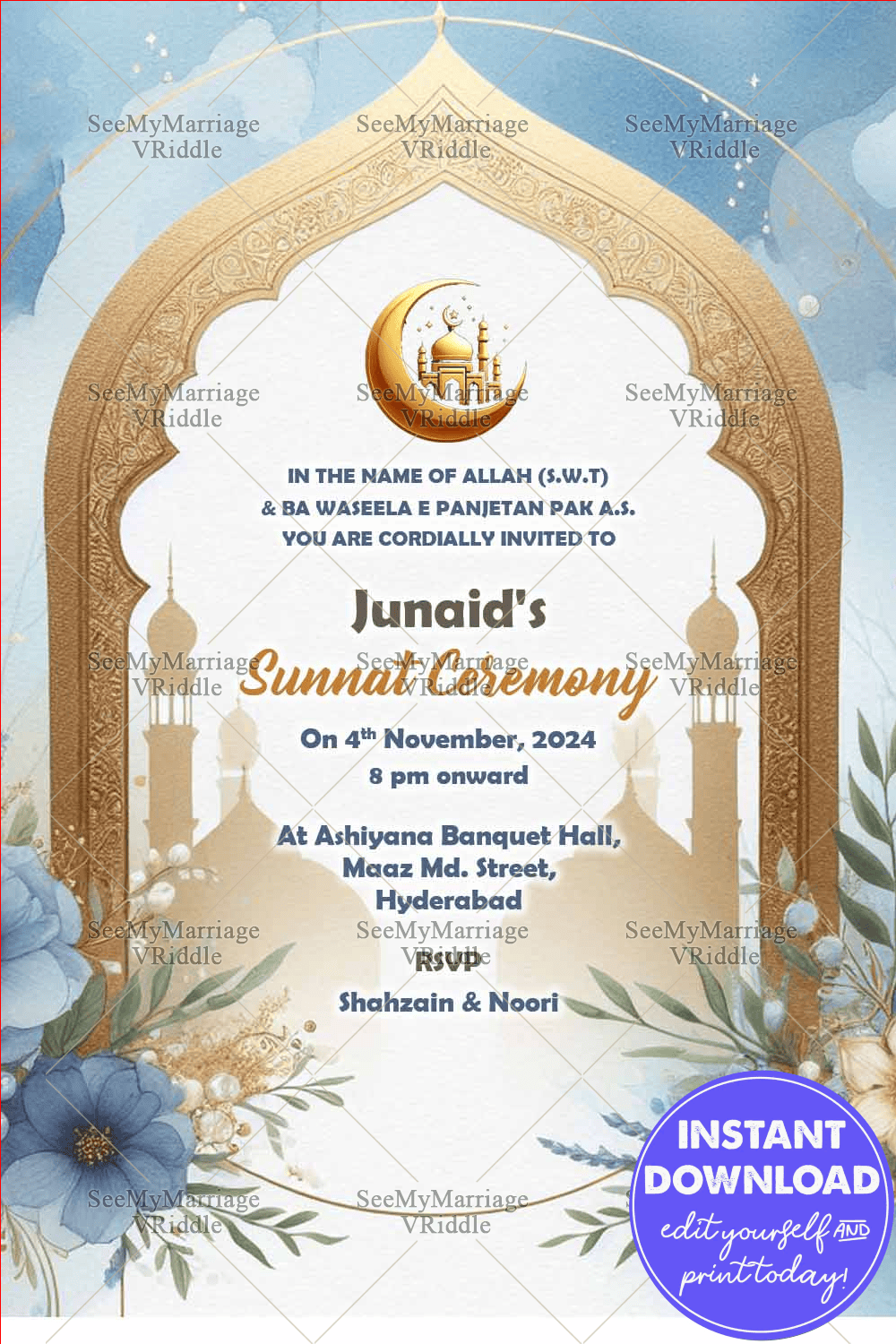 Golden Arch Sunnat Ceremony Invitation Card