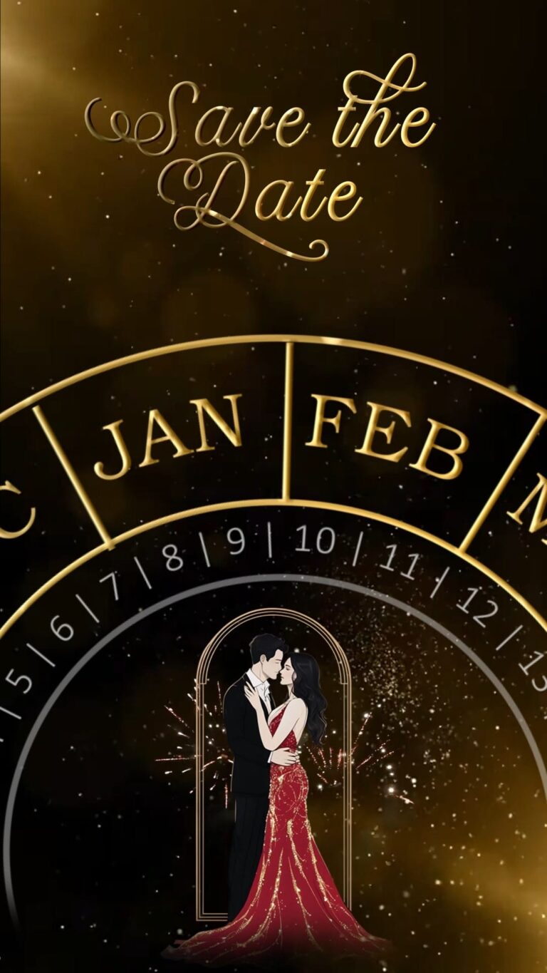 Golden Calendar Save the Date with Elegant Couple Illustration