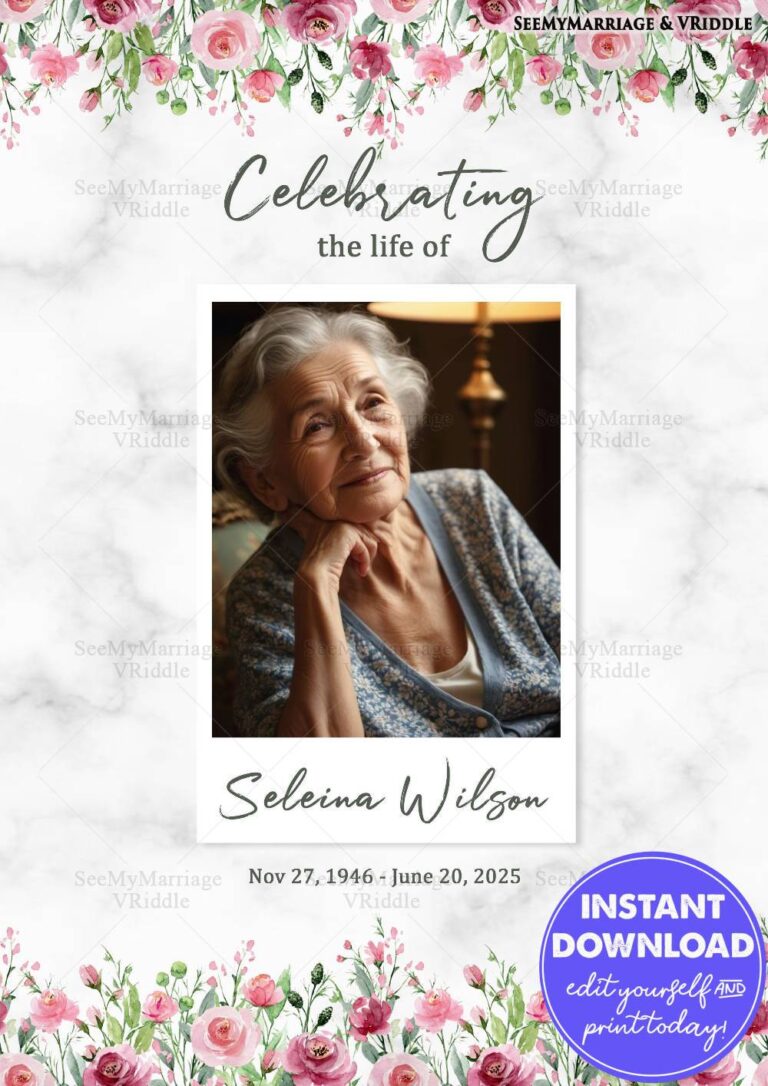 Graceful Floral-Themed Life Celebration Poster with Marble Background and Photo Frame