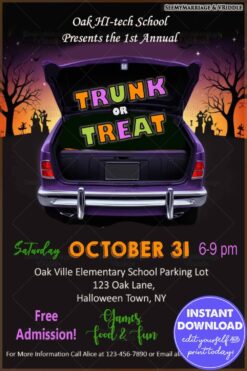 Halloween Trunk or Treat Poster with Vibrant Design and Spooky Car Trunk Illustration