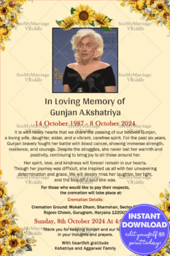 Heartfelt Memorial Service Invitation with Sunflowers and Warm Tribute