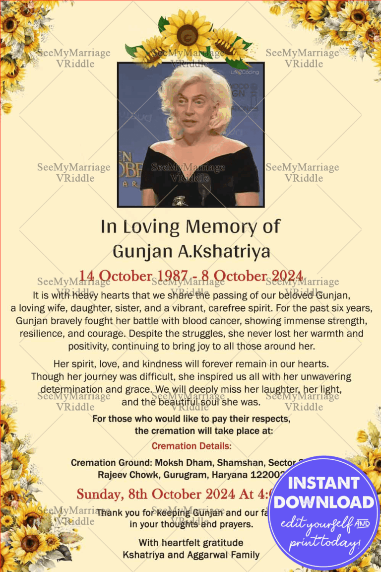 Heartfelt Memorial Service Invitation with Sunflowers and Warm Tribute