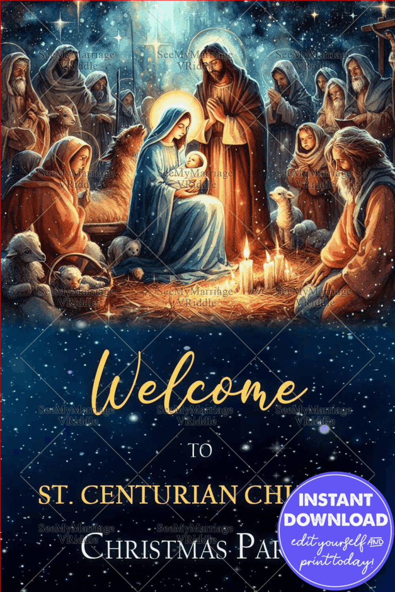 Holy Night-Themed Banner in Midnight Blue and Gold for Church Christmas Party