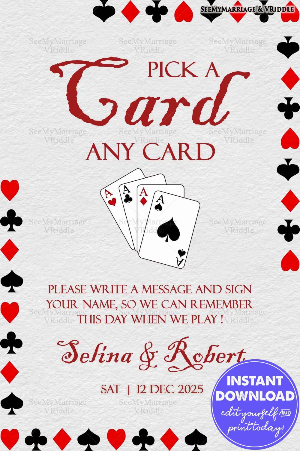 Interactive Playing Card-Themed Wedding Keepsake Invitation with Red, Black, and White Design Accents