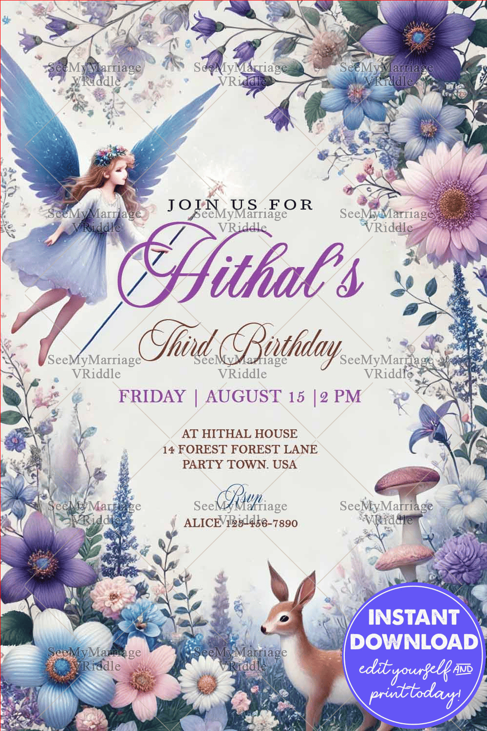 Magical Fairy Birthday Invitation with Woodland Theme