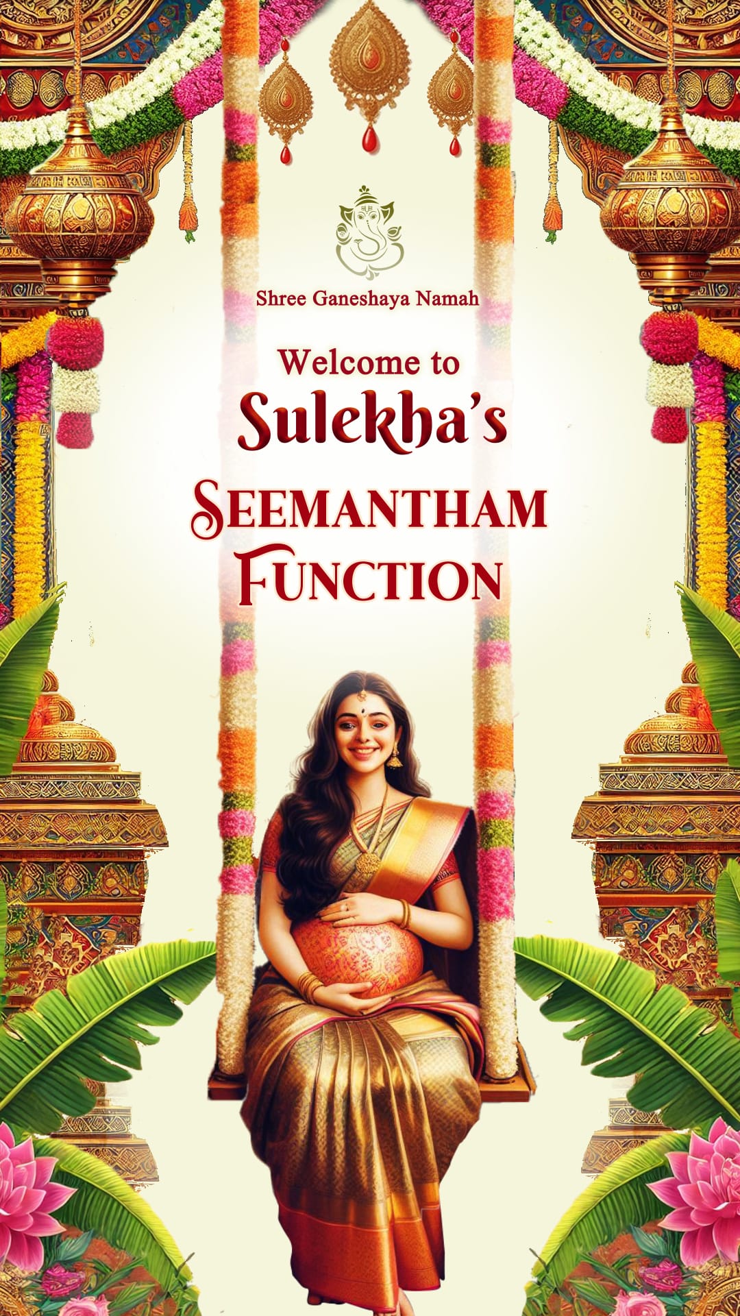 Traditional Seemantham Invitation Video with Swing and Floral Decor