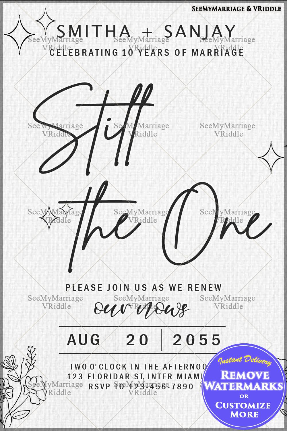 Minimalist Vow Renewal Anniversary Invitation with Simple Floral Design