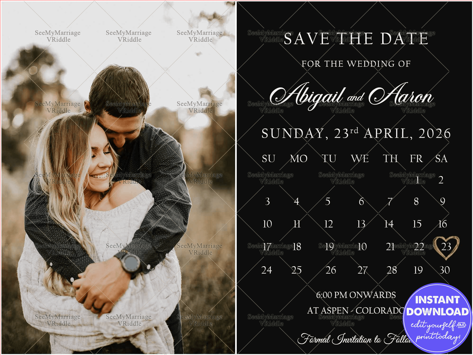 Modern Save the Date Card with Minimalistic Calendar Design and Couple’s Photo