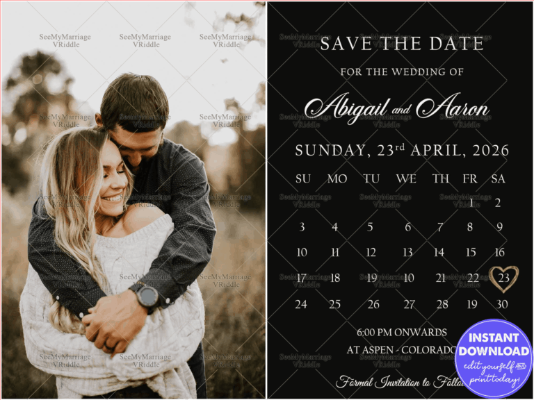 Modern Save the Date Card with Minimalistic Calendar Design and Couple's Photo