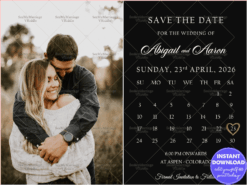 Modern Save the Date Card with Minimalistic Calendar Design and Couple's Photo