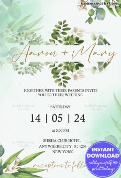 Nature-Inspired Wedding Invitation with Botanical Design and Gold Highlights